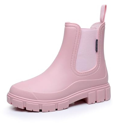 DRECAGE Wellies Boots Women Waterproof Short Chelsea Fashion Ladies Comfortable Rain Boots Outdoors Garden Walking