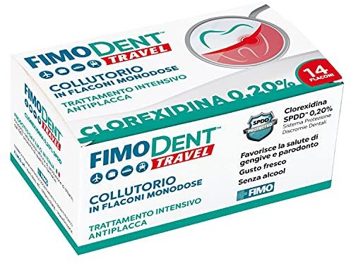 Bain de bouche de voyage - Chlorhexidine 0,20% avec Système de protection contre les décolorations dentaire et arôme de menthe - Traitement anti-plaque et antibactérien prolongé - 14 x 10mL unidoses