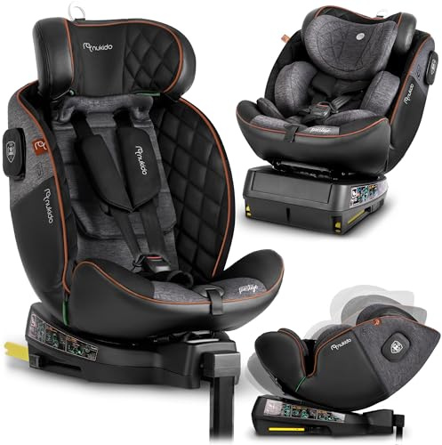 Nukido Kindersitz 360 Drehbar Autositz Kinder Kinderautositz i-Size ISOFIX 5 Punkt Sicherheitsgurt 0-12 Jahre Bis 36 kg Schwarz Grau Prestige Line