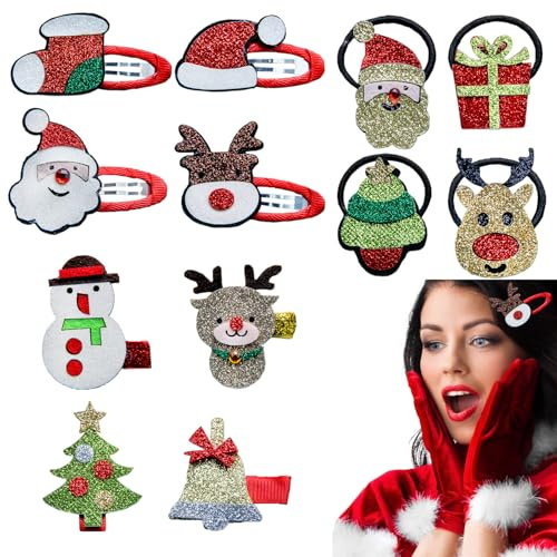 12 Stück Haarspange Weihnachten,Adventskalender Kinder FüLlung FüR Mädchen Haarspangen Geschenke Haarschmuck Weihnachts Kleinigkeiten Inhalt Jahre Kleine Sachen Haarspange Christmas Haargummi