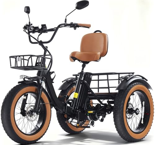 KAKIGO Elektro-Dreirad Für Erwachsene,20”x4” Fat Tires,Aluminium Faltbares E-Bike,250W Motor,95 Nm,48V 15.6Ah Akku,20 Km/h, Vorder-&Hinterkorb,Differenzial,90Km Reichweite