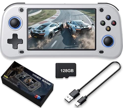 Nuova console da gioco portatile, 128 GB di memoria interna con 20.000 giochi, sistema Linux, console portatile per videogiochi, schermo IPS da 4,3 pollici, oltre 30 emulatori e sistema Linux (bianco