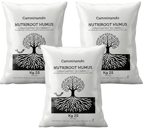 Camminando Farm - NutriRoot Humus di Lombrico Naturale | Concime Organico Biologico da Letame Maturo | Fertilizzante per Orto, Giardino e Piante in 3 Sacchi da 25kg | Prodotto Italiano