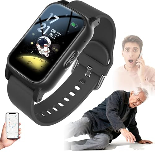 Elderly Smart Watch, GPS Tracker & Emergency Call for Seniors, Fall Detection & Medical SOS Alert - Smartwatch for Men and Women with Health Monitoring, HD Video Call(Black)