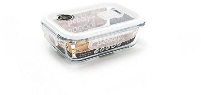 Pebbly - Boite de Conservation en Verre - Rectangulaire - 650 ml - Pour Cuire, Conserver, Transporter et Réchauffer - 100% Hermétique