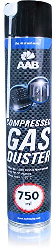 AAB Compressed Gas Duster 750 ml - tryckluft för rengöring av dator, tangentbord och annan kontorsutrustning, rengöring av bärbara datorer, PC-rengöringssats, aerosoldammare, konserverad luft