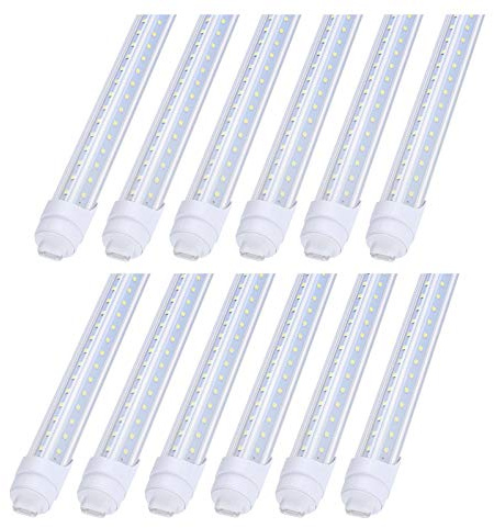 R17d Rotatable HO base V shaped 65W 8 Foot Led Lulbs Double Row,Need Bypass Ballast,Replace 150W Fluorescent Shop Lights Dual-Ended Power, Cold White 6000K,clear Cover, AC 90-277V Pack of 12