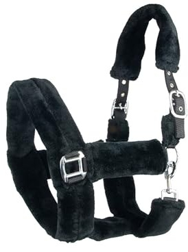 Brama West Cabestro de caballo ártico con suave piel sintética – Cabestro de peluche – Negro, talla Minishetty