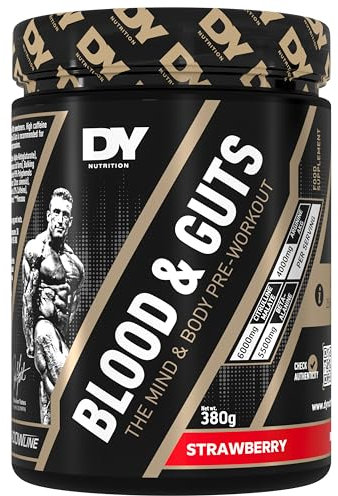 DY Nutrition - Blood and Guts Pre Workout Powder, 380g (Strawberry) - High Strength Preworkout with 350mg Caffeine, Citrulline Malate, Beta Alanine, Arginine AKG, L-Tyrosine, Vitamin B3, Men & Women