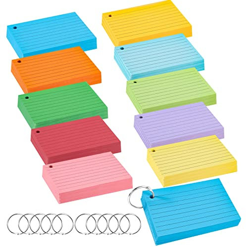 500 Stück Karteikarten A7, 10 Farben Flashcards Vokabelkarten Karteikarten Liniert Bunt Lernkarten Beschriftbar mit 10 Binderinge für Schulsachen Büro Zuhause Lernen Notizen (150g/m²)…