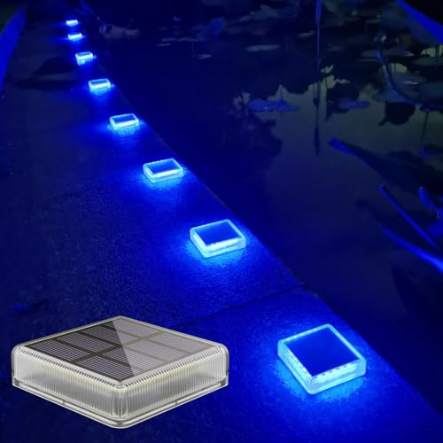 Lacasa Sollampor Utomhus, 4 Pack Blåljus Solterrasslampor Soldrivna LED-steglampor, IP68 Vattentäta Solar Lampor Solljus Landskap Vägbelysning Auto På/Av Solar Trädgårdslampor för Uteplats Däck Docka