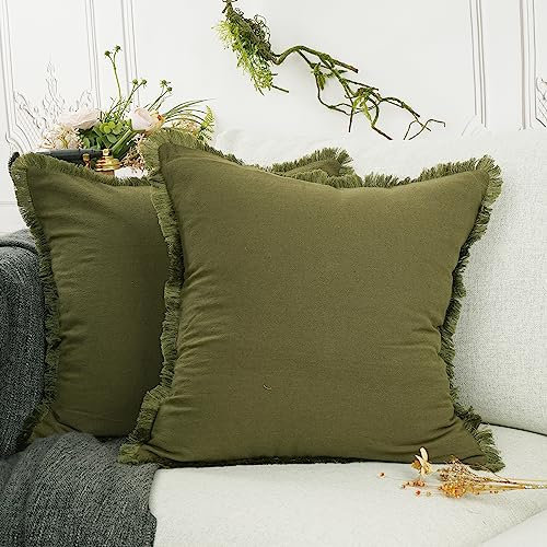 YOUR SMILE Kissenbezüge, Baumwolle, Fransenkanten, gefärbt, weich, Chenille, Kissenbezüge für Couch, Sofa, Zuhause, Bauernhaus-Dekoration, 45,7 x 45,7 cm, Salbeigrün, 2 Stück