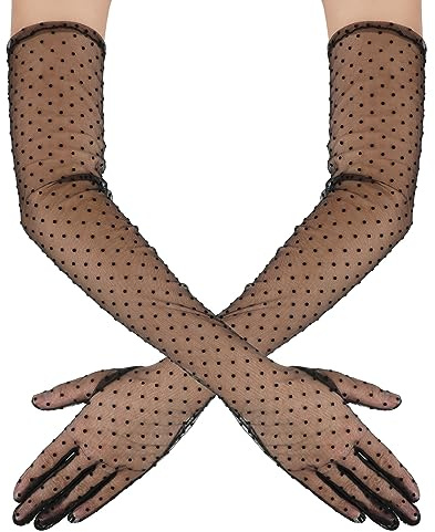 DIVINA VITAE Gants Longs en Dentelle et Tulle à Pois Gants