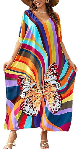 L-Peach Bohemisk kaftan, maxiklänning, överdimensionerat nattlinne, hemmakläder, överdragsklänning för strand, för kvinnor