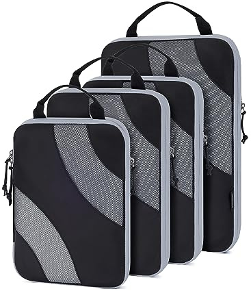 Cubo de embalaje de compresión para viajes, BAGSMART 6 Set de cubos de embalaje de viaje para maleta, bolsa organizadora de maleta de compresión, Negro , 4 unidades