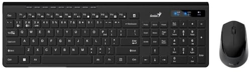 Genius SlimStar 8230 trådlöst bluetooth-tangentbord och mus-set, 5,3 och 2,4 GHz, 12 multimediafunktionstangenter, komplett brittisk layout, optisk sensor, 1 200 dpi, anslut upp till 3