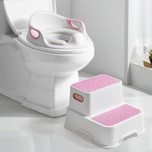 DEANIC Riduttore WC Bambini per Ragazzi e Ragazze, Riduttore WC per Bambini con Scaletta, Adatto per Bambini da 1 a 6 Anni, con 2 Cuscini e 1 Spazzola (Rosa)