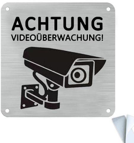 1 cartel de videovigilancia para seguridad, 15 x 15 cm, aluminio, con autoadhesivo y 4 agujeros, cámara de vigilancia, señal de advertencia