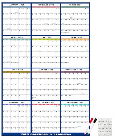 Calendrier Mural Mensuel Effaçable À Sec, Calendrier Effaçable À Sec 2025, Tableau Blanc Annuel, Planificateur De Calendrier Mensuel 2025 Réutilisable Avec Marqueurs