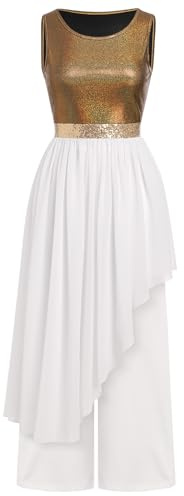 IBAKOM Vestido de danza de alabanza para mujer, vestido de adoración y túnica holgada, traje de baile litúrgico metálico, traje de baile litúrgico