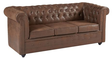 Vente-unique-Sofá Cama de 3 plazas en Microfibra con Aspecto de Cuero Envejecido Chesterfield