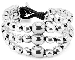 UNO DE 50 Bracciale placcato in argento Sterling, semirigido con pelle lilla, ciondolo a sfera, Essere Intrepida