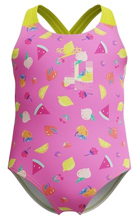 Speedo Print Crossback One Piece Traje de baño para Niñas, Rosa, 4 años