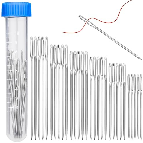 Axmru 30 Pcs Sewing Needles Knitting Needles Embroidery Needles 1.57/1.81/2.05/2.2/2.36/2.56in Large Needles for Sewing Darning Needle with Transparent Needle Tube for Stitching and Weaving
