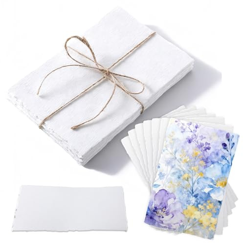 25 Sheets Watercolor Paper, 300 GSM Deckled Edge Paper, 4x6 Inch Rough/Textured Handmade-Paper, White Cotton Papers for Watercolors, Wedding Invitations, Cards, Drawing, Sketching, Painting and Crafts