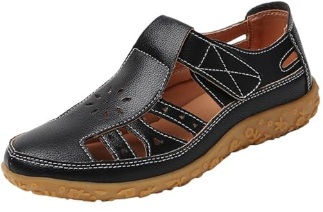 Sandaler med stängd tå för kvinnor 2025 sommar bekväma platta sandaler med avslappnade ihåliga platta skor bred bredd trendiga sandaler finskor dam korksandaler storlek 8