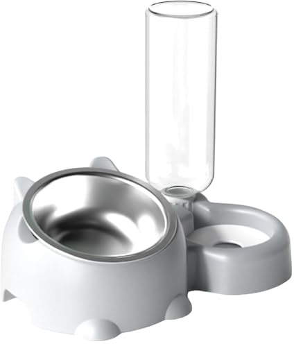 Cat Food, Water Bowl Set, Adjustable Cat Food, Water Bowl, Practical Water Dispenser for 16 Dog Bowls, Removable Cat Bowl, Feeding Bowl for Puppies, Medium Dogs (Grey,