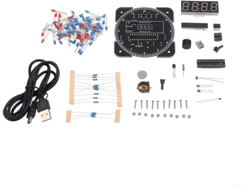 Micpointik Kit di montaggio per orologio elettronico fai da te con display LED rotante DS1302, chip DS1302, controllo della luce, sveglia per l'apprendimento elettronico e la pratica, kit di schede