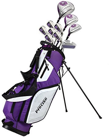 Precise M5 Women’s Golf Clubs Set – Complete Right-Handed Set with Titanium Driver, S.S. Fairway & Hybrid, 5-PW Irons, Putter, Stand Bag & Headcovers – Graphite Shafts – Purple – Petite/Standard/Tall