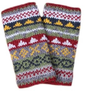 Pachamama Dam ull handvärmare fleecefodrad handstickad Fairisle-mönster flerfärgad en storlek handgjord extra varm rättvis handel (rost, en storlek)