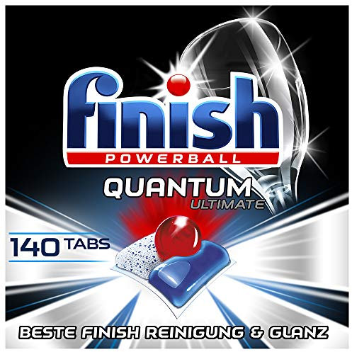 Finish Quantum Ultimate - Pastillas para lavavajillas con 3 efectos – Potente limpieza, desengrasante y brillo – Gigapack con 140 pestañas de acabado