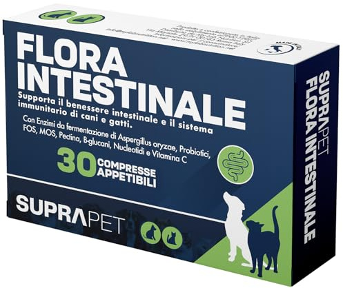 Suprapet Flora Intestinale Cani e Gatti 30 compresse - Fino a 2 Mesi di Fornitura, Con Fermenti Lattici, Probiotici, Vitamina C - Per Intestino e Flora Batterica