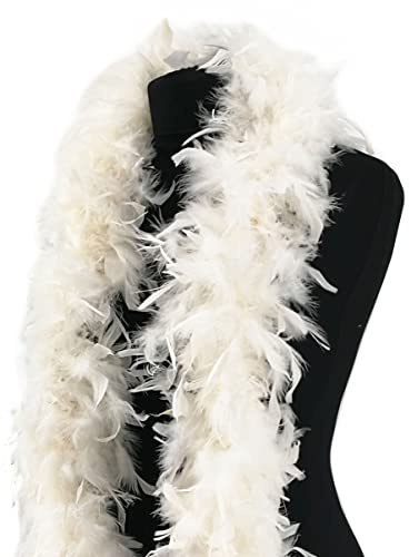 Feather Boa 80g 180cm Soft Turkey Feathers Fluffy Long Boas for Women Hen Party Fancy Dress Costume Burlesque Dance Showgirls 1920s Gatsby Flapper Halloween Christmas Photo Props (White)