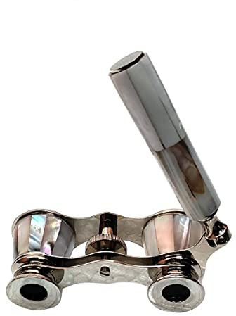 SIFAAT World Opera Glasses with Handle – Mother of Pearl Nickel Finish Pocket Binoculars, Vintage Style Decorative Binocular for Gifting, Decor (No Zoom, No Magnification)