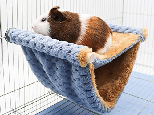 Fleece Winter Warm Rat Hammock, Double Layer Hanging Birds Nest Bed with Warm Fleece, Bird Cage Stand Perch, Hideaway Cave Tent, Sleep Bed Cage Accessories for Rat, Guinea Pig, Chinchilla (Blue)