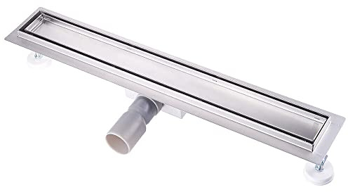 Caniveau de Douche Italienne a Carreler 60 cm Acier Inoxydable Extra Plat Siphon de Sol Douche Italienne pour Salle de Bain