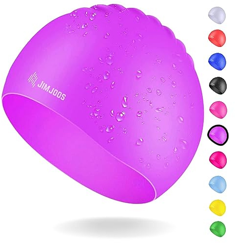 JIMJOOS Kids Swimming Cap 3–14 Years - Silicone Swim Cap for Boys & Girls - Anti-Slip, Stretchable, Waterproof Swimming Hat - Durable, Odour-Free Swim Hat with Protective Pouch