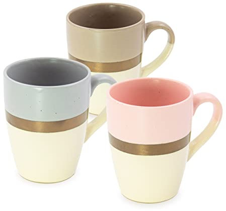 Blümelhuber Tassen Set aus Keramik mit Golddekor - 3er Set bunte Tasse - 300ml Fassungsvermögen