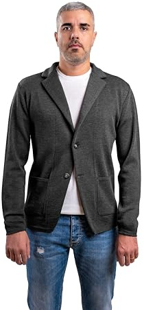 Blazer Giacca Jacket da Uomo Slim Fit in Lana - Punto di Cucitura Milano - Artigianale, Made in Italy - Casual, Classica Sportiva (L, Nero)
