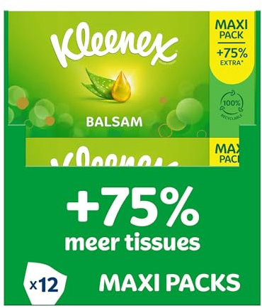 KLEENEX - Mouchoirs boîte maxi-pack Balsam (15 boites de 112 mouchoirs) - dépose un baume protecteur qui apaise vos nez idéal en cas de gros rhumes - Fabriqué en France