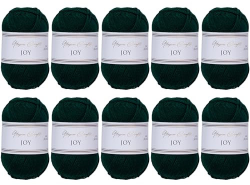 Utopia Crafts JOY Uni Strick- und Häkelgarn, Weich, Pflegeleicht, 100% Polyacryl, 10x 50 g Knäuel, 150m (Gordons Grün)