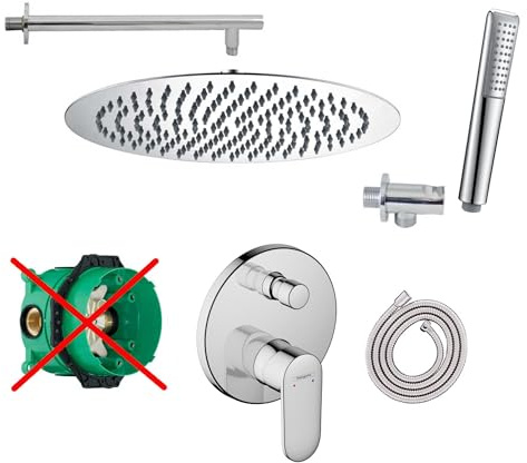 vanvilla Duschsystem mit Unterputz Duscharmatur von Hansgrohe Vernis Blend Einhebelmischer und vanvilla Regendusche mit Armatur, Duschkopf rund, Dusch-SET HGE105-ob poliert