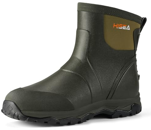 HISEA Upgraded Excursion Pro Men's Rain Boots, Ankle Height Rubber Hunting Boots Waterproof Insulated Neoprene Boots Durable Outdoor Mud Booties for Hunting Gardening Farming Fishing and Yard Work, Size 10 Green