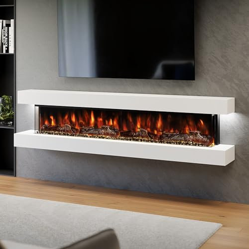 Evolution Fires Studio 6 72-Inch Wall-Mounted Electric Fireplace – Modern LED Flame Heater with Remote – Sleek White Design – UK Mainland Delivery Only