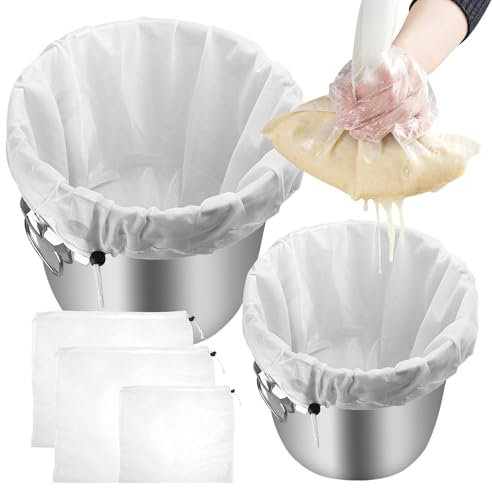Lot de 3 Sacs de Brassage,2 Tailles Sac de Filtration pour Brassage 66×56 cm/46×40 cm,Sac Filtrant en Polyester,Sac à Lait Végétal Réutilisable,Sac Passoire à Maille Fine avec Cordon de Serrage