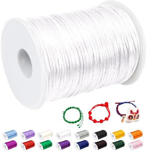Camal 2,5 mm hilo de nailon para pulsera, 100 m de hilo de satén con cordón de pulsera deslizante, colorida, cuerda para colgante, perlas, creación de joyas, manualidades (blanco)
